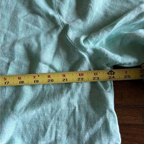 Tahari Aqua Green Linen Rayon Collared V Neck Top Size 1X - Picture 4 of 6